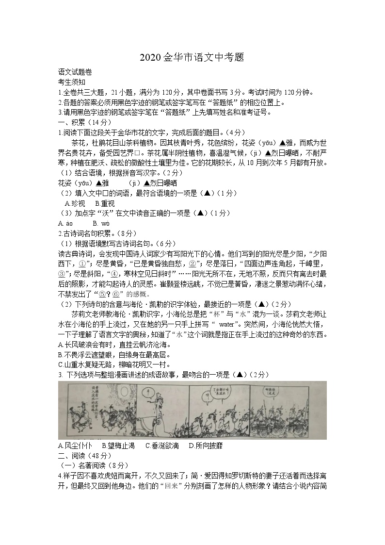 003-浙江省金华、丽水市2020年中考语文真题卷