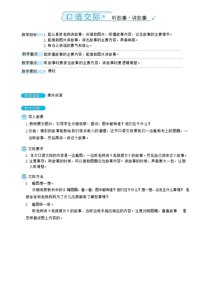 口语交际:听故事, 讲故事(教案)第1页