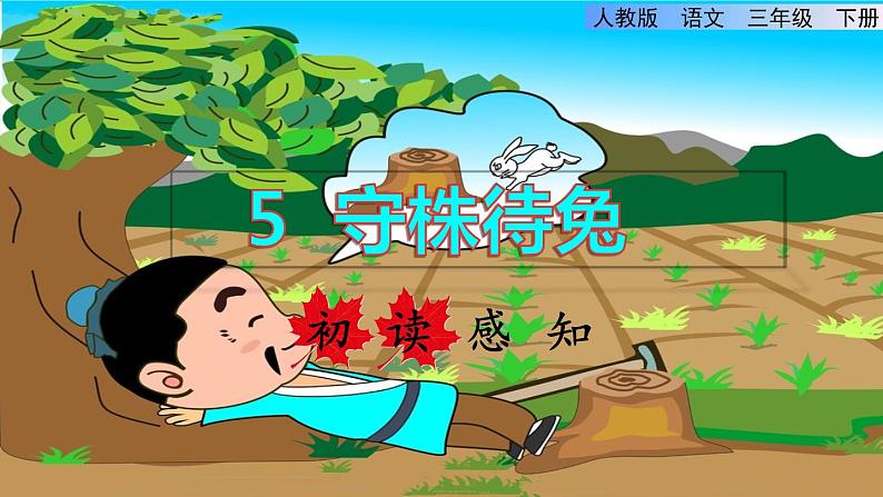 人教版三年级下册语文 第2单元 第5课 5 守株待兔初读感知课件第1页