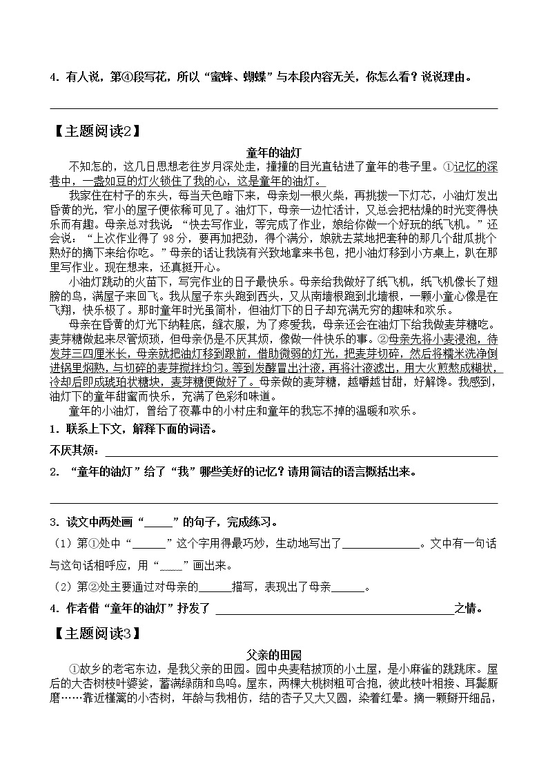 部编版 六年级语文下册 第三单元 主题阅读+答题技巧（含答案、解析）学案03