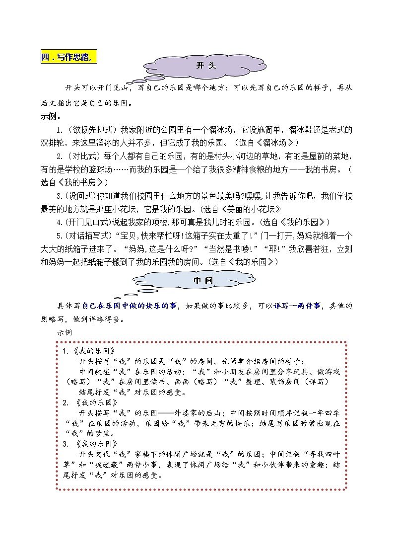 统编版四年级下册第一单元习作《我的乐园》名师指导和佳作点评学案03