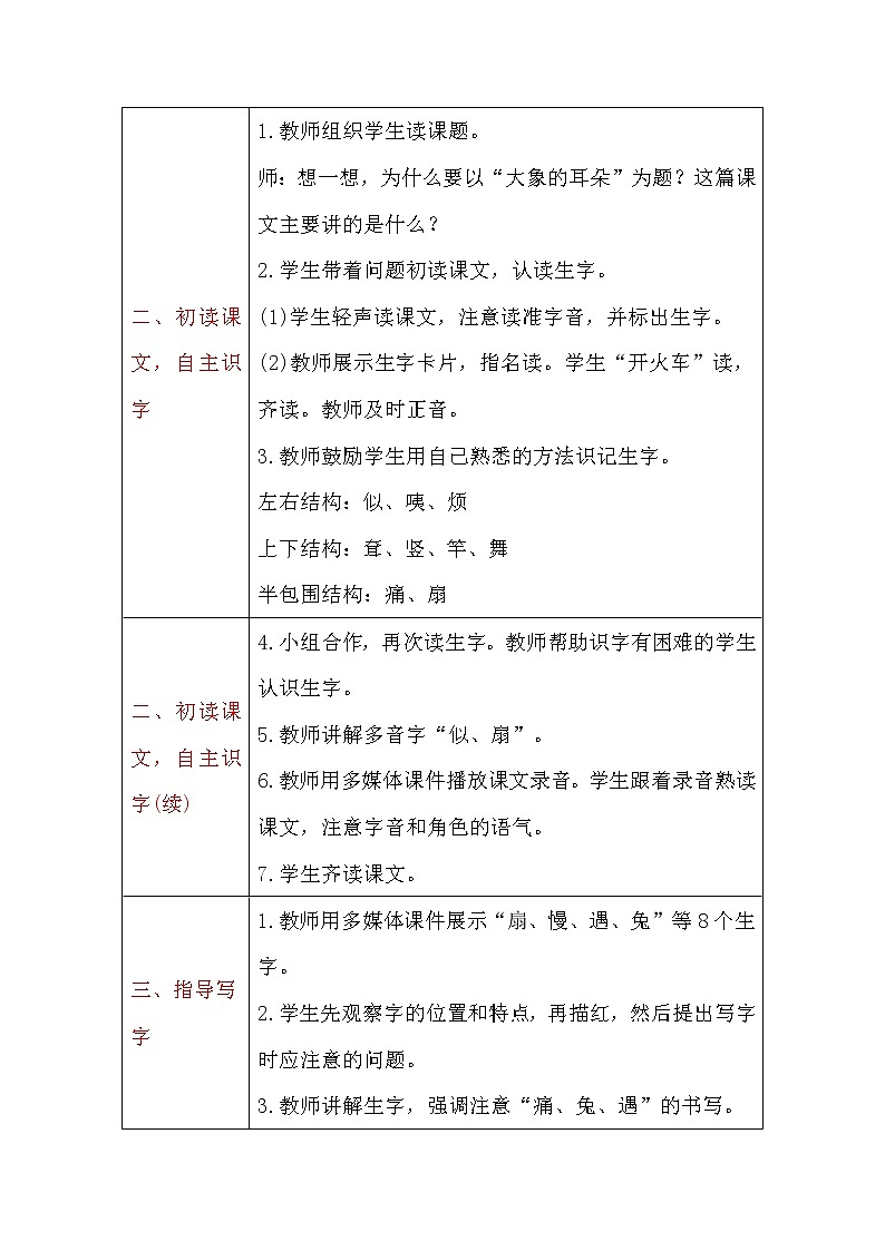 二年级下册语文教案-19 大象的耳朵 人教部编版第2页