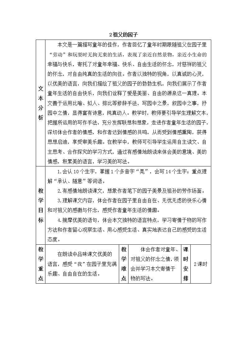 2022年部编版五年级下册课件+教案2 祖父的园子01