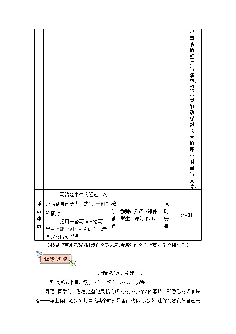 2022年部编版语文5年级下册习作:那一刻,我长大了(教案)第2页