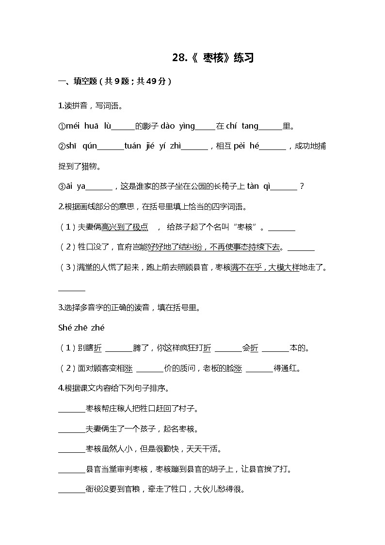 28.《 枣核》练习第1页