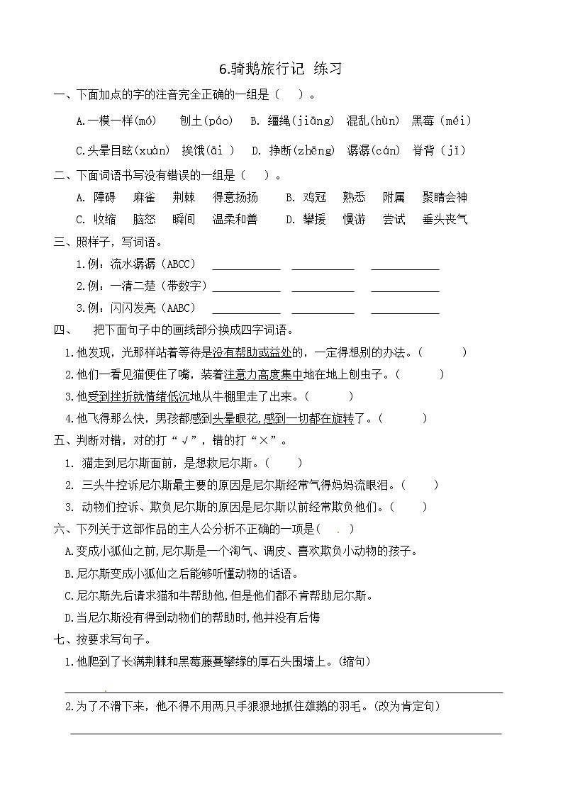 6.骑鹅旅行记 练习第1页