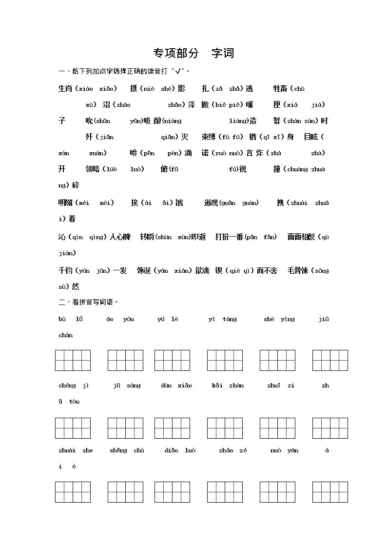五年级下册语文专项复习练-字词第1页