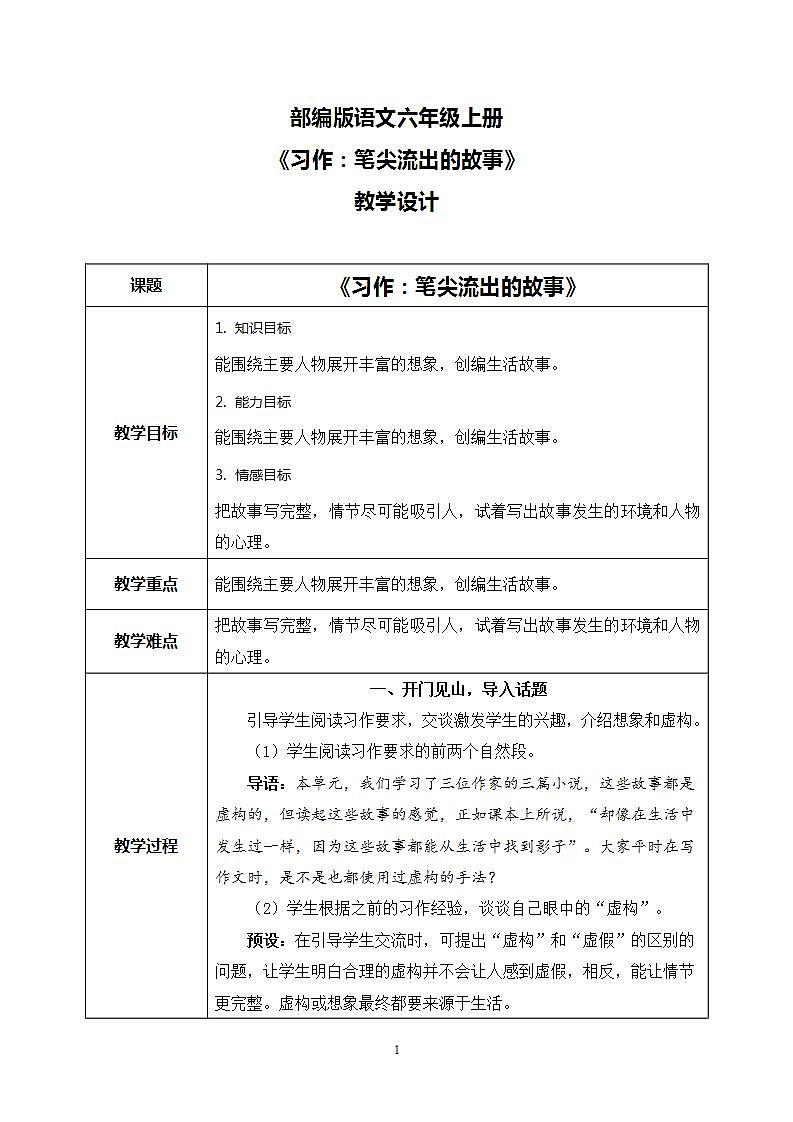 部编版语文六上 习作四:笔尖流出的故事 课件+教案01