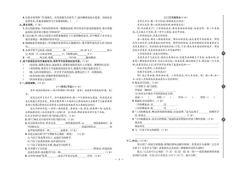 人教部编版小学语文三年级下册试卷:单元+期中+专项+期末+答案PDF版第2页