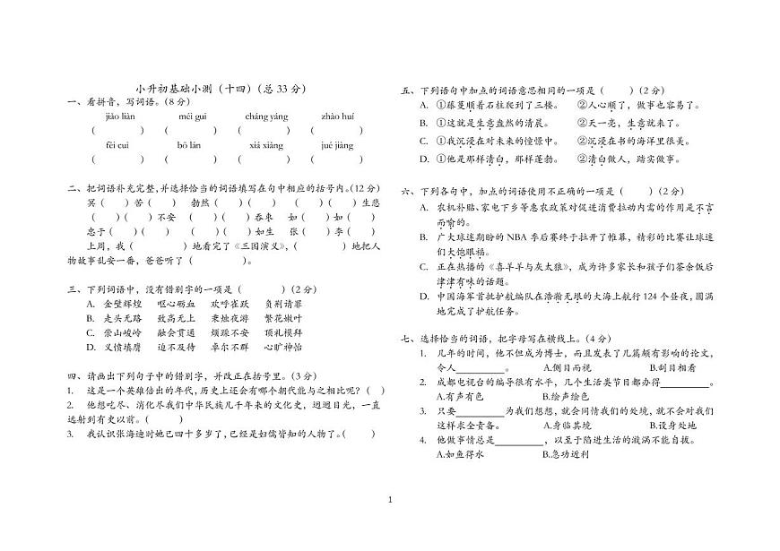小升初基础小测(十四)第1页