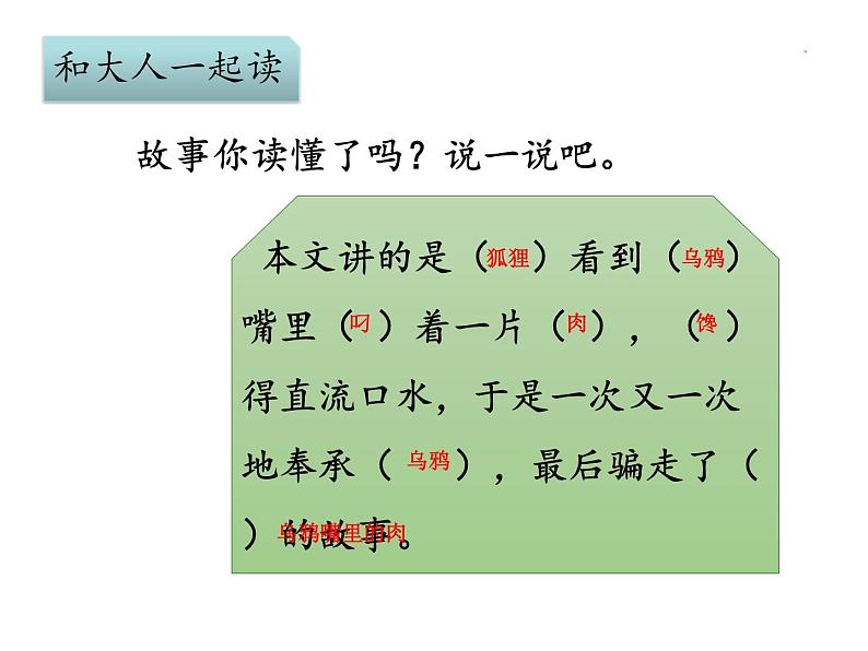 小学语文人教课标版(部编)一年级下册和大人一起读:狐狸和乌鸦 课件07