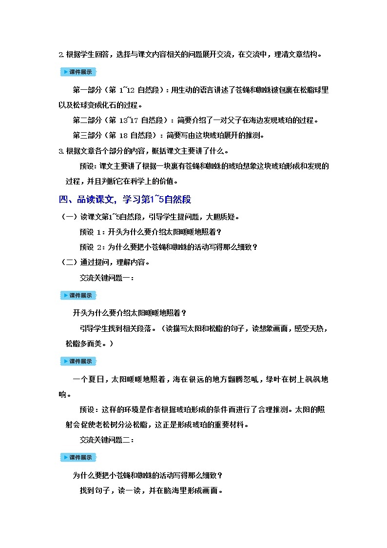 人教(部编)版语文四年级下册5琥 珀教案第3页