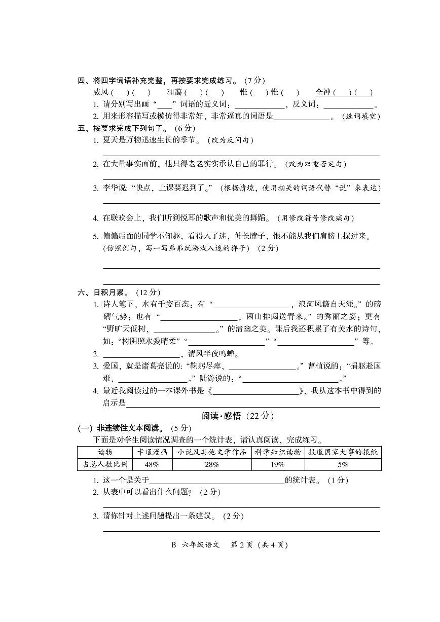 六年级上学期期末考试2021-2022学年(部编版,有答案,PDF)第2页