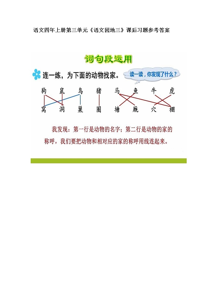 部编小学语文四年上册第三单元《语文园地三》课后习题参考答案第1页