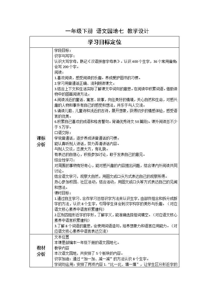 部编语文一年级下册语文园地七2教案第1页