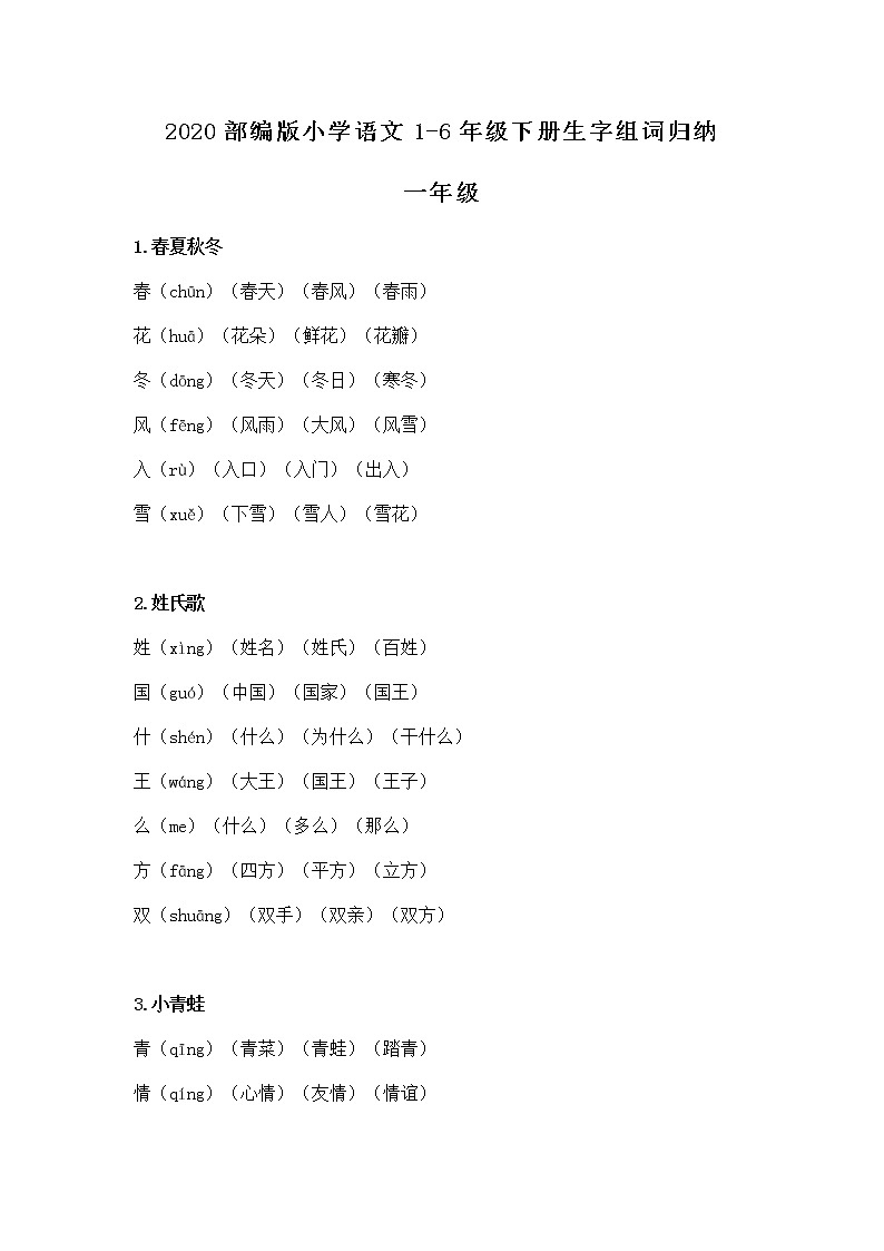 部编版小学语文1-6年级下册生字组词归纳总结第1页