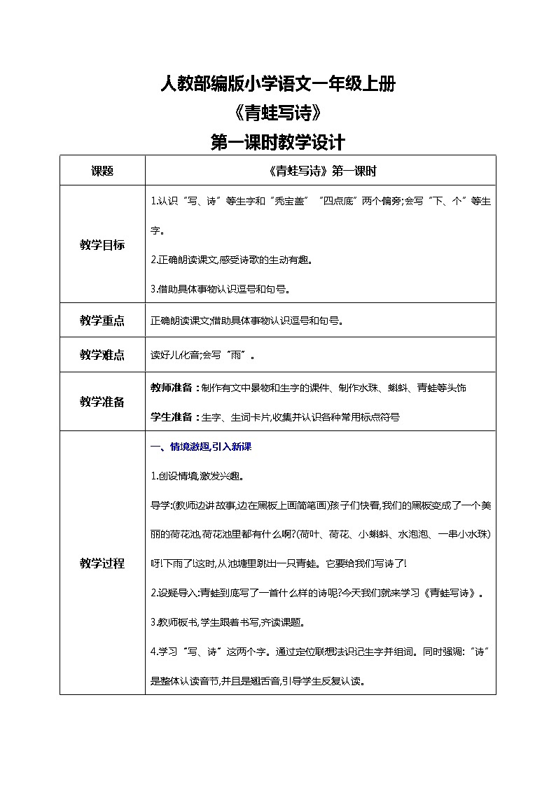 第七课 青蛙写诗 第一课时 课件+教案+音视频素材01