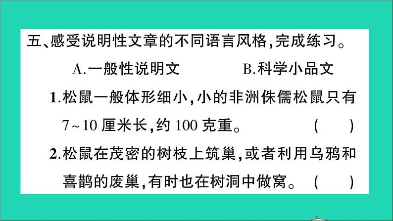 广东地区五年级语文上册第五单元17松鼠作业课件新人教版第8页