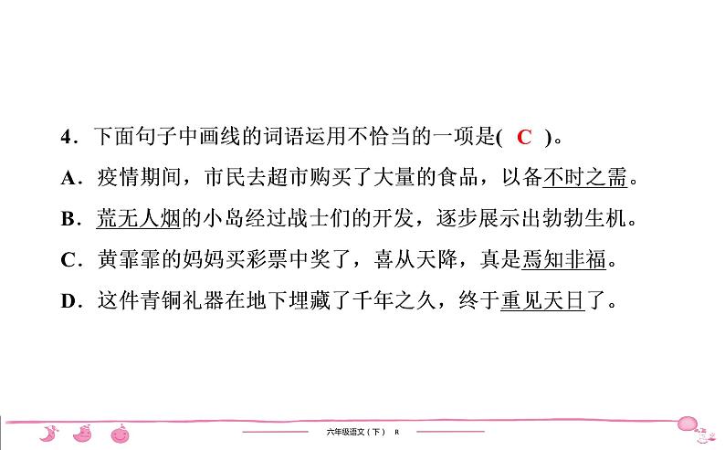 2020-2021学年六年级下册人教版语文习题课件 第2单元 5 鲁滨逊漂流记(节选)第5页