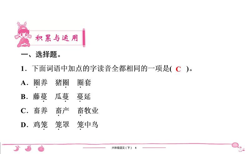 2020-2021学年六年级下册人教版语文习题课件 第2单元检测第2页