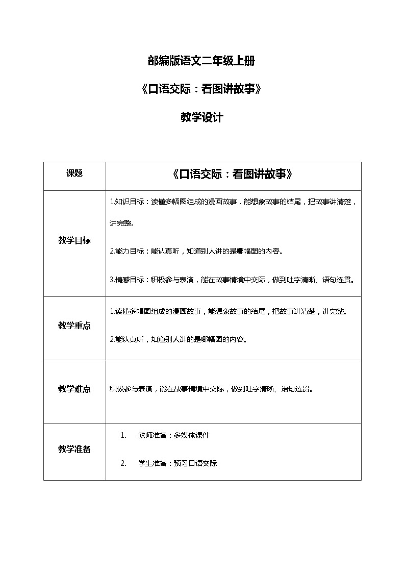 部编版语文二上《口语交际：看图讲故事》课件+教案01