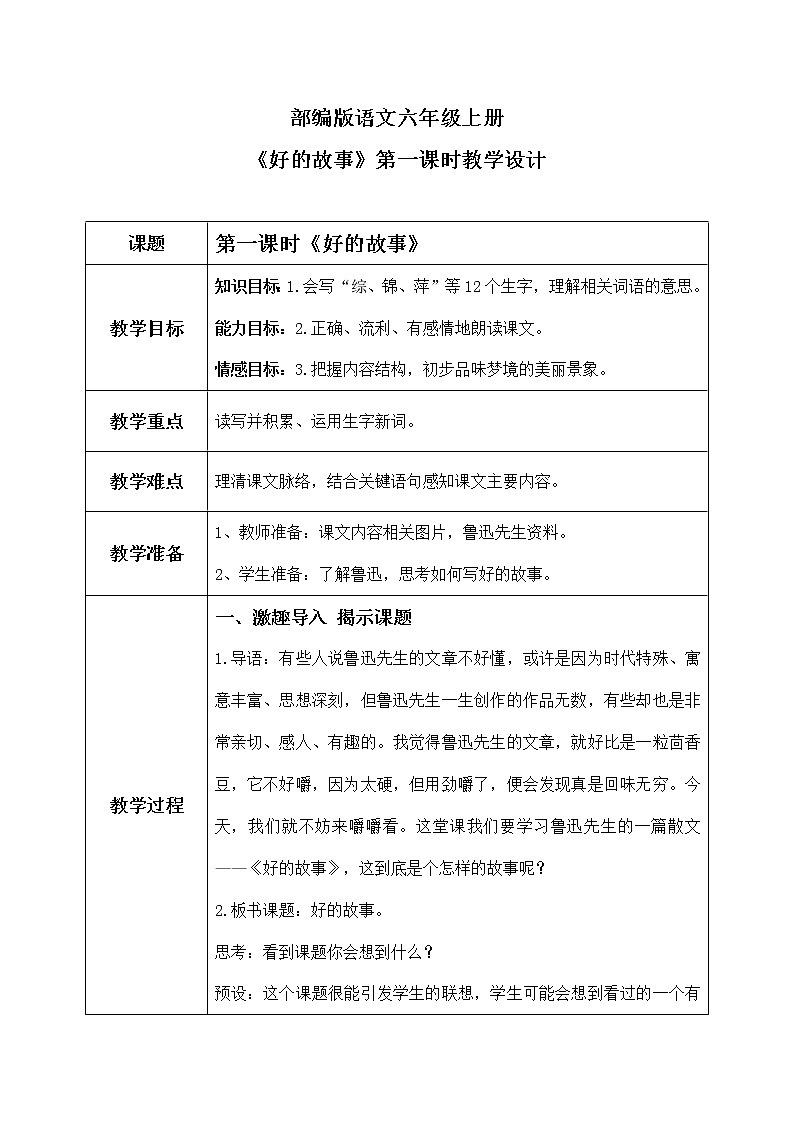 六年级上册《好的故事》第一课时课件PPT+教案+练习(含音视频素材)01