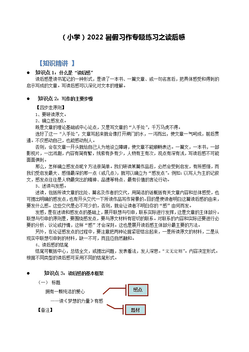 【精讲+练习】小学语文高年级暑假 :习作专题之读后感(统编版,含答案)第1页