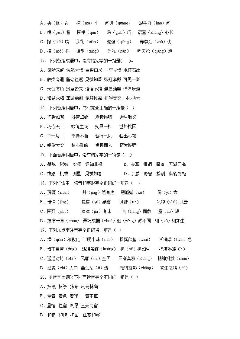 小升初字音字形+专项突破练习(试题)部编版语文六年级下册(含答案)第3页