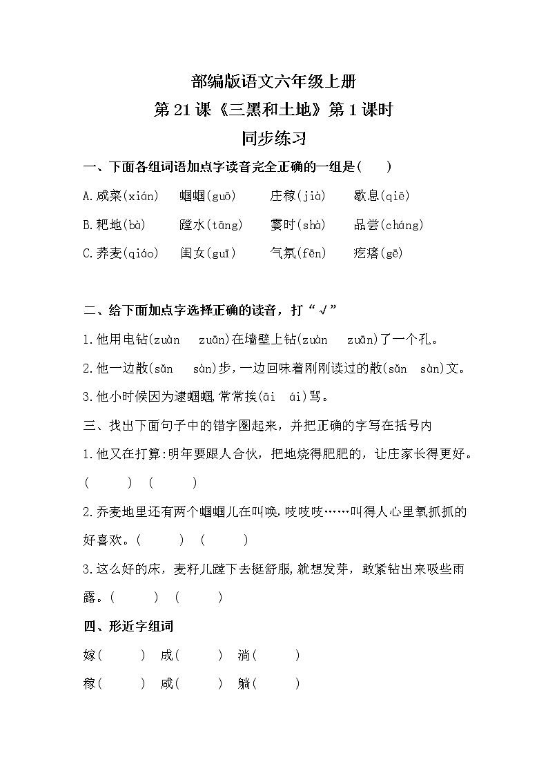 六年级上册《三黑和土地》课件PPT+教案+练习(含音视频素材)01