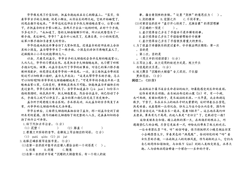 2022年内蒙古通辽市科左中旗小升初模拟测试语文试卷(无答案)第2页