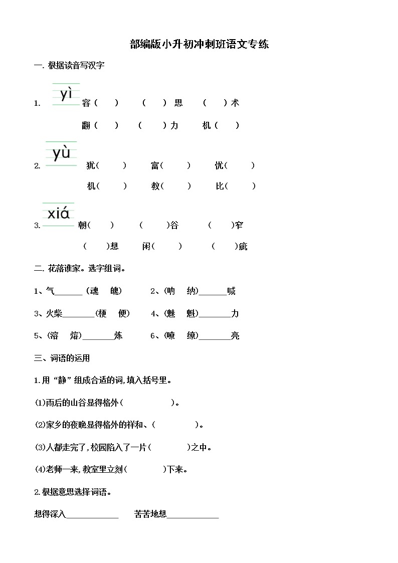 小升初冲刺专练（试题）2021-2022学年语文六年级下册01