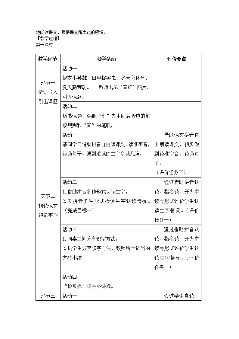 小学语文一年级下册3小青蛙(教案)第2页