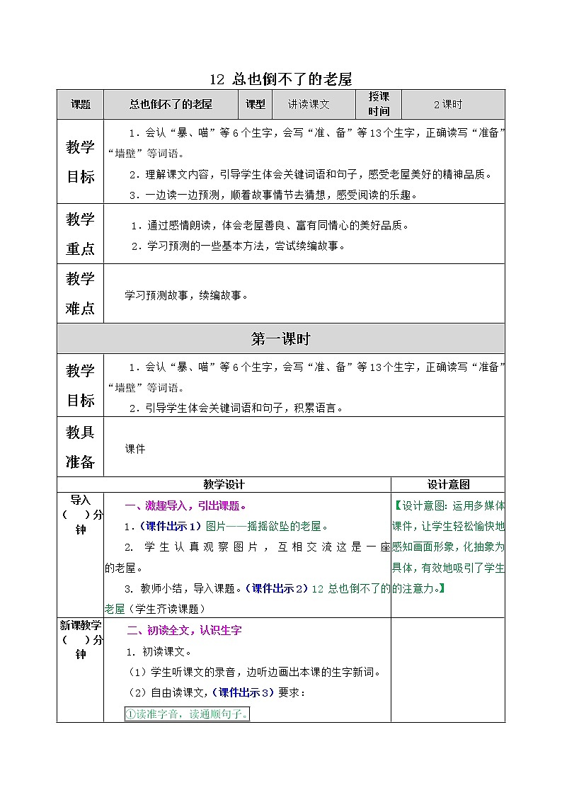 部编版语文三年级上册 教学设计_总也倒不了的老屋2第1页