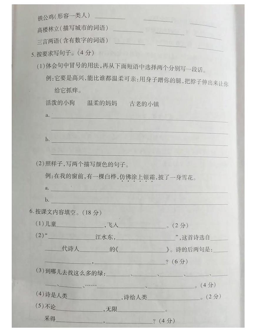 四年級(jí)語(yǔ)文下冊(cè)試題 河南省鄭州市2020-2021學(xué)年第二學(xué)期期中試題-部編版-有答案 圖片版第2頁(yè)