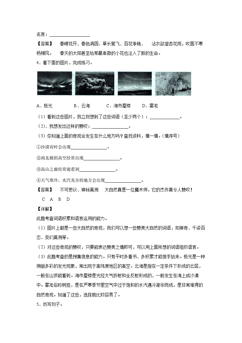 部编版 三年级下册语文22.《我们奇妙的世界》C卷·拓展延伸(学生版+解析版)02