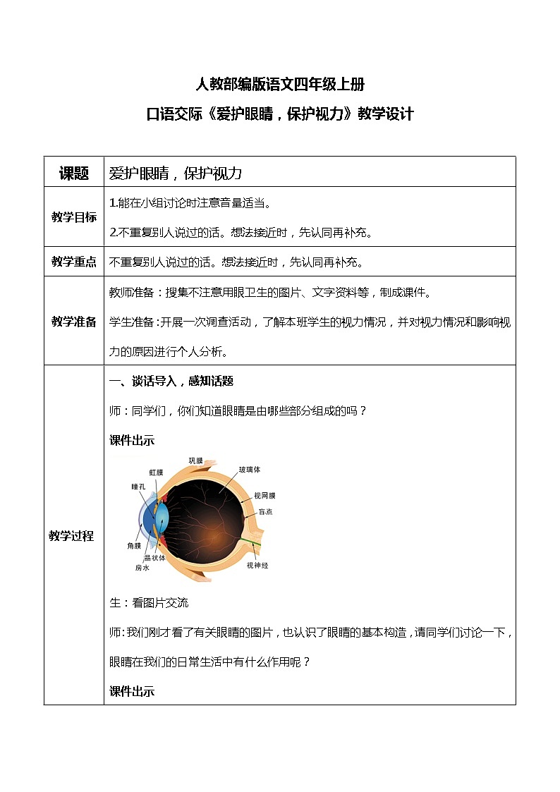 口语交际《爱护眼睛,保护视力》课件PPT+教案01
