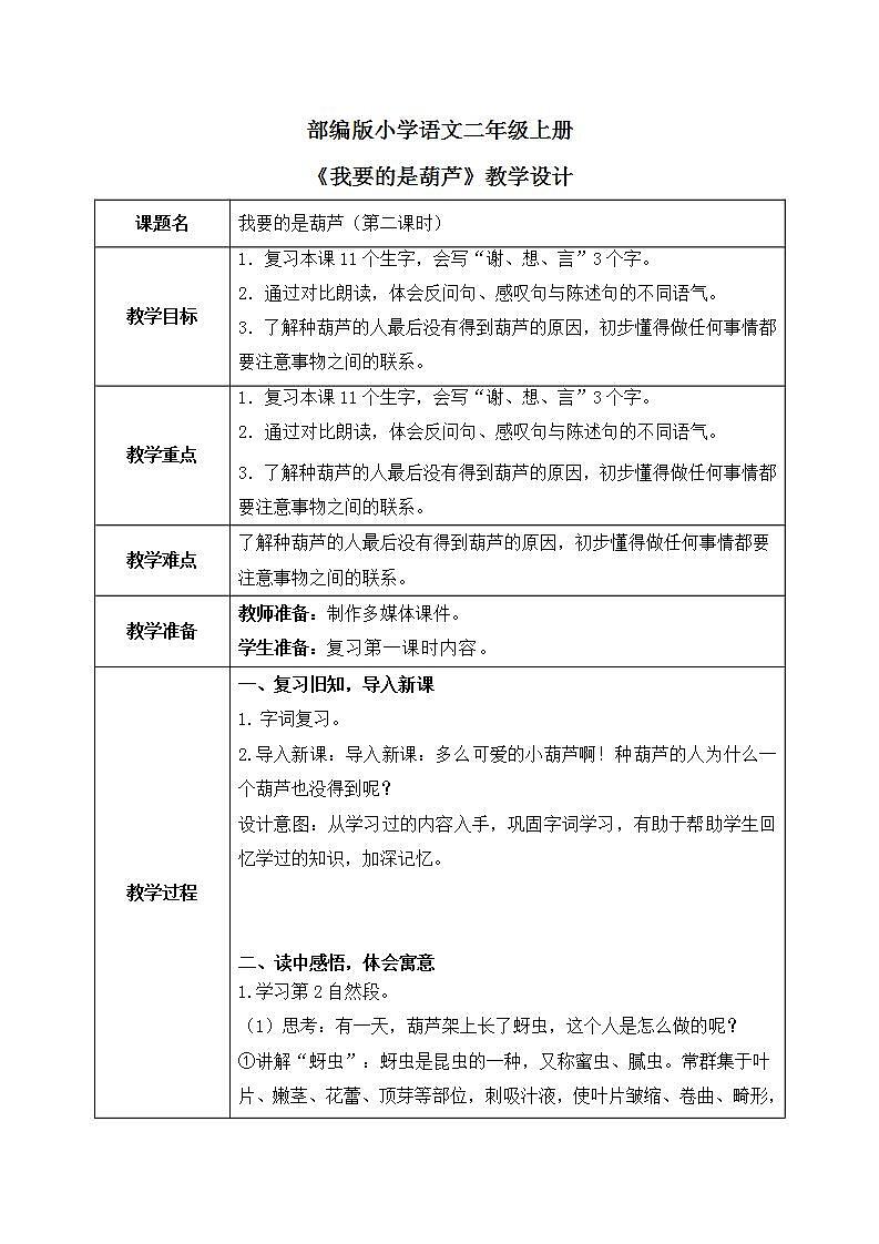 部編版語(yǔ)文二年級(jí)上冊(cè)《我要的是葫蘆》第二課時(shí)教案第1頁(yè)
