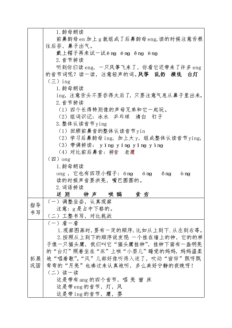 汉语拼音13-ɑng eng ing ong(教学设计1、2课时)第2页