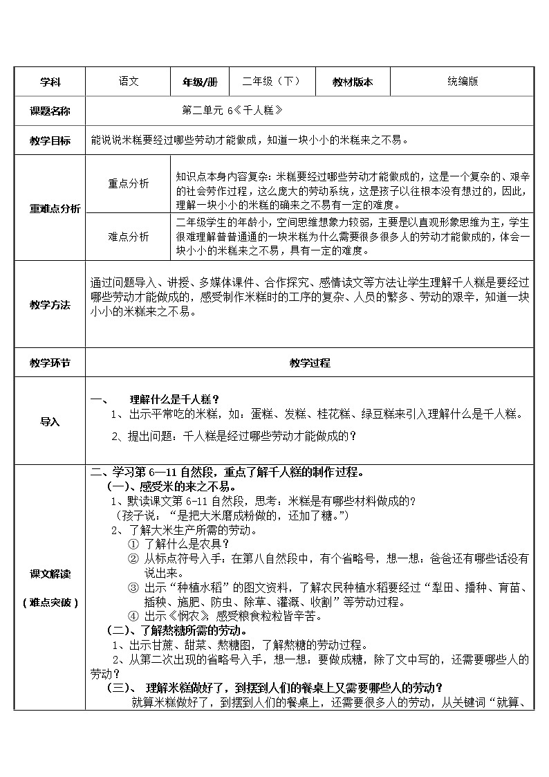 二年级语文下册教案-6 千人糕9-部编版第1页