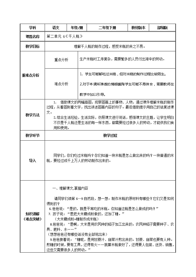 二年级语文下册教案-6 千人糕23-部编版第1页