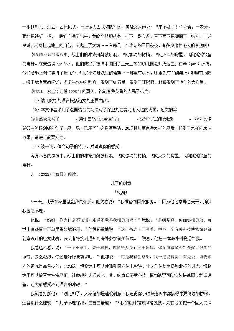 河南省驻马店市三年(2020-2022)小升初语文卷真题分题型分层汇编-06现代文阅读(记叙文)第3页