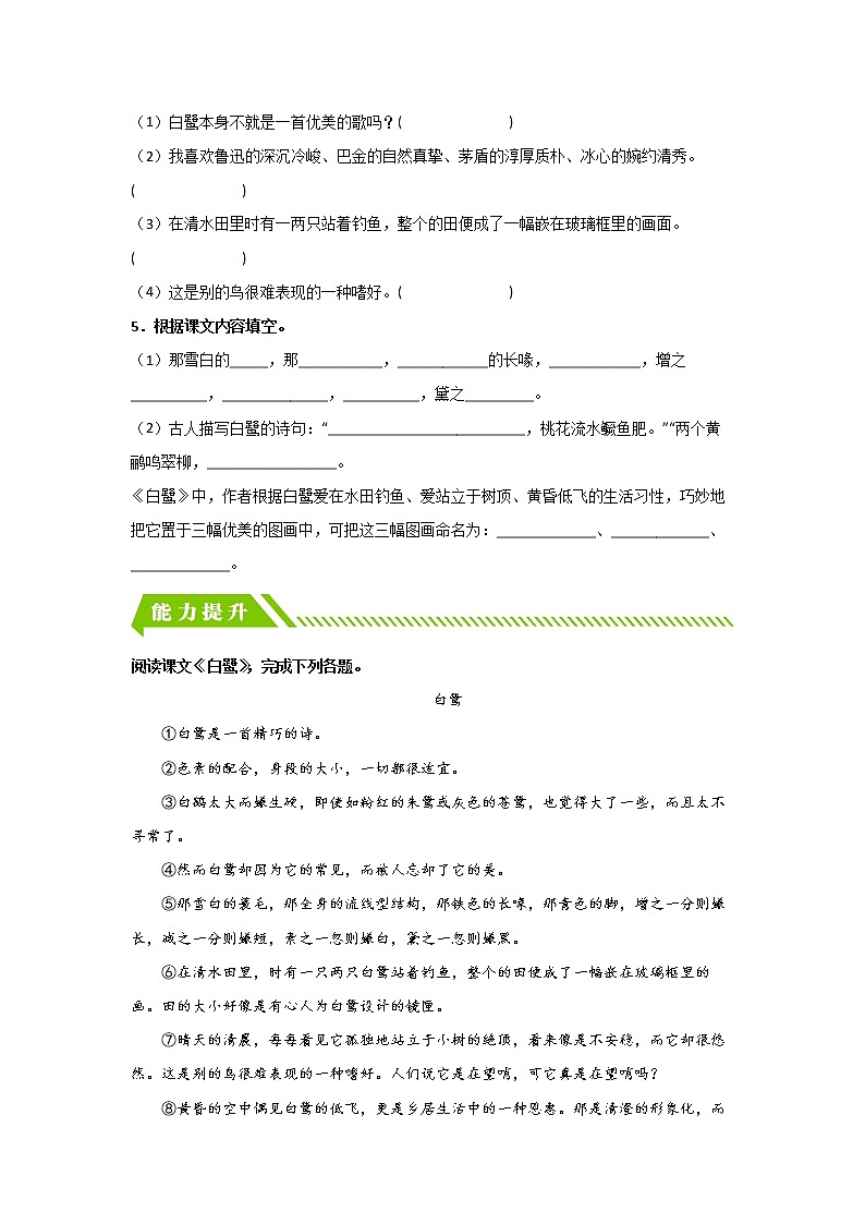 【同步分层作业】部编版小学语文五年级上册课时练《1 白鹭》(分层含答案)02