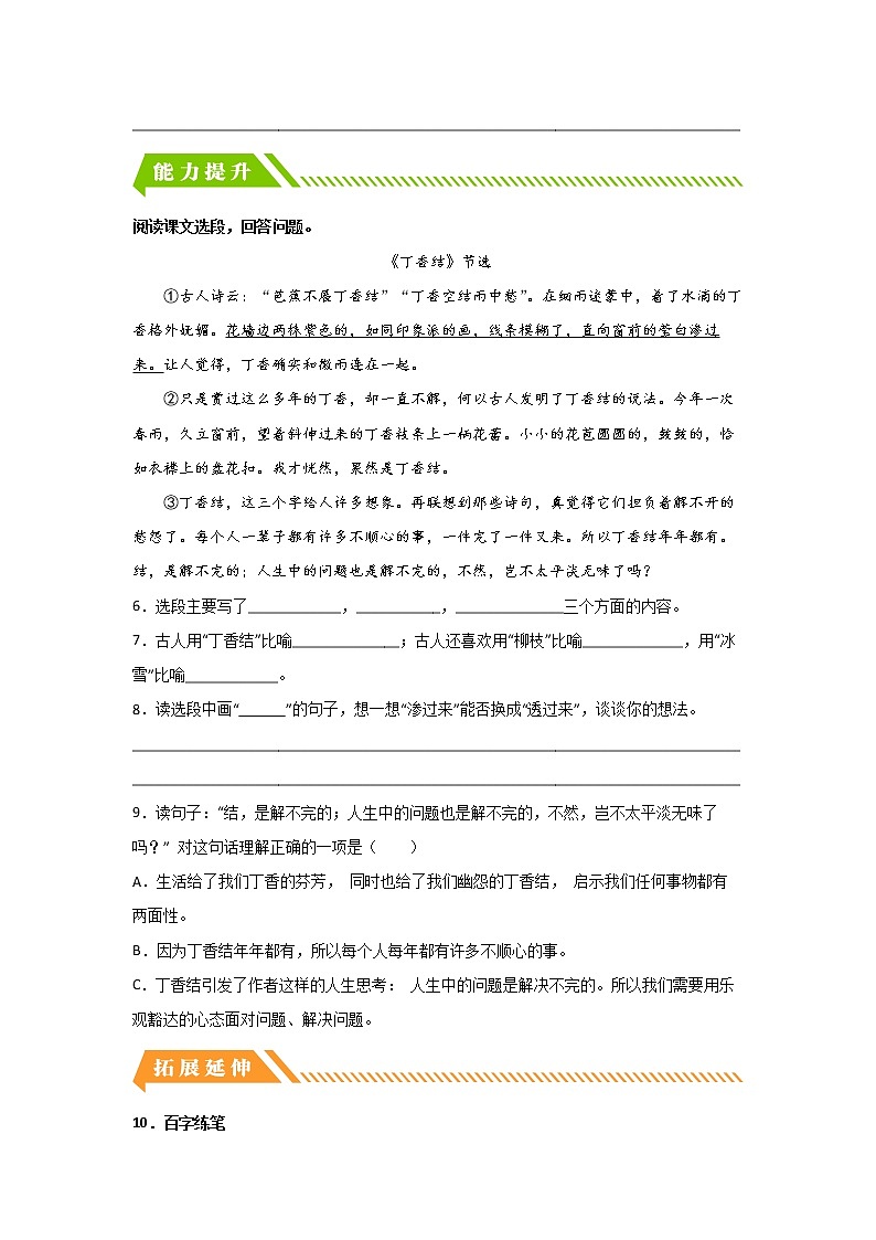 【同步分層作業(yè)】部編版小學語文六年級上冊課時練《2 丁香結(jié)》（分層含答案）第2頁