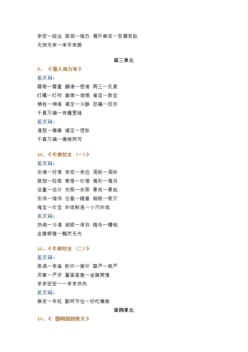 统编版语文五(上)全册近义词+反义词(可下载)第3页