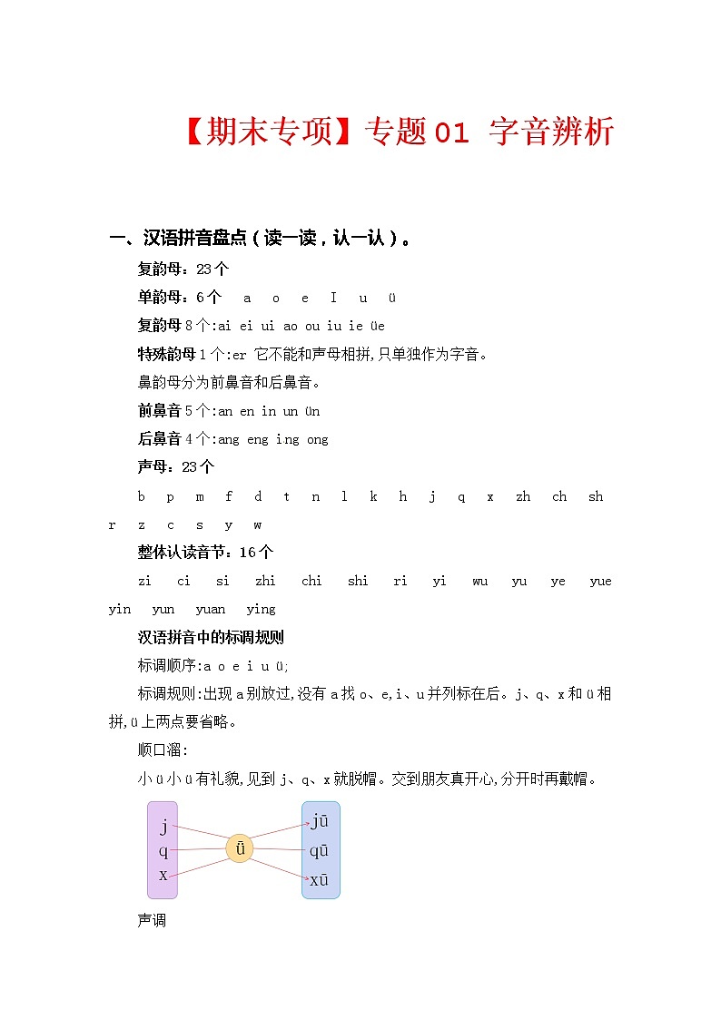 【期中专项复习】部编版语文一年级上册 专题 01 字音辨析(含答案)01
