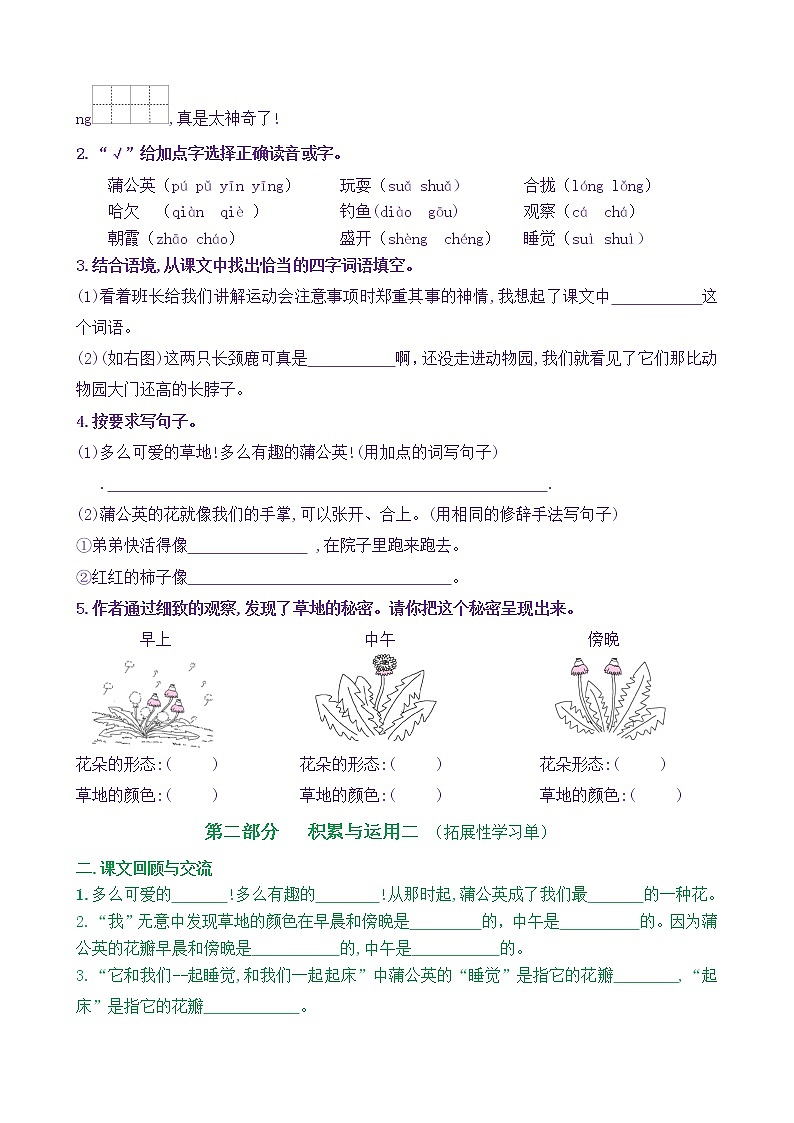 【新课标】三语上16《金色的草地》核心素养分层学习任务单(含答案) 试卷02