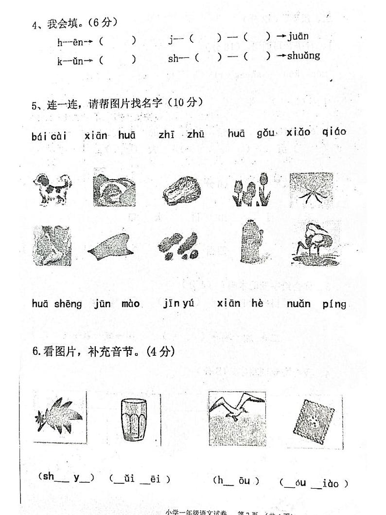 辽宁省盘锦市大洼区第二初级中学(小学部)2020-2021学年上学期一年级语文期中质量检测试卷(扫描版,无答案)第2页