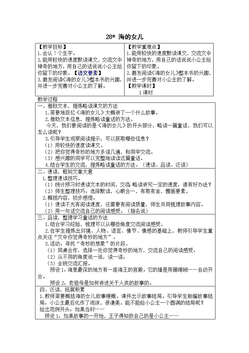 (教案与教学反思)28.海的女儿第1页