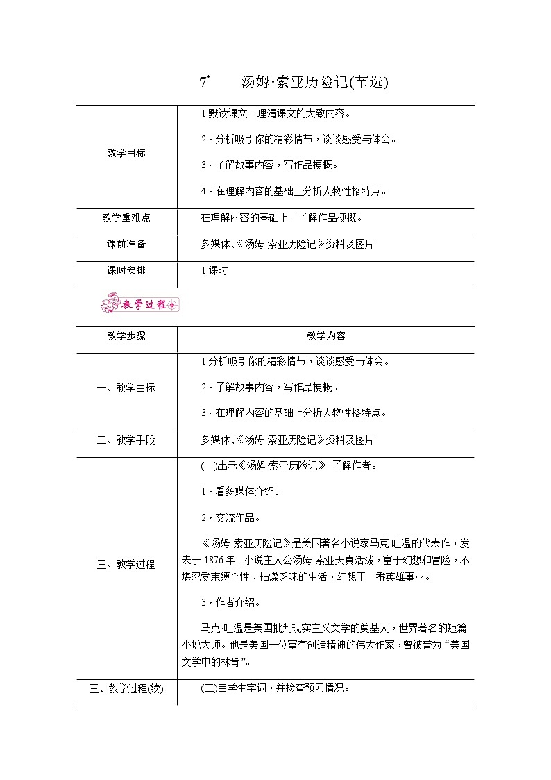 7.汤姆.索亚历险记(节选)(教案)01