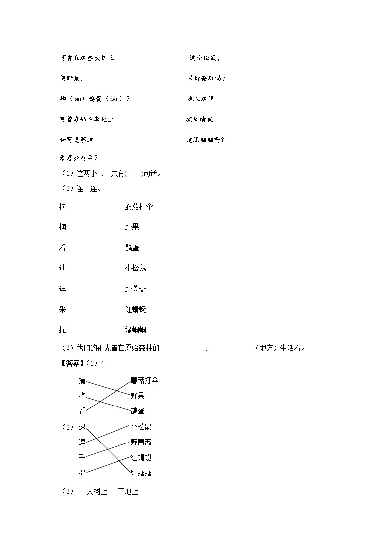 23.《祖先的摇篮》-课后巩固练-二年级语文下册同步试题精编（解析版+学生版）02